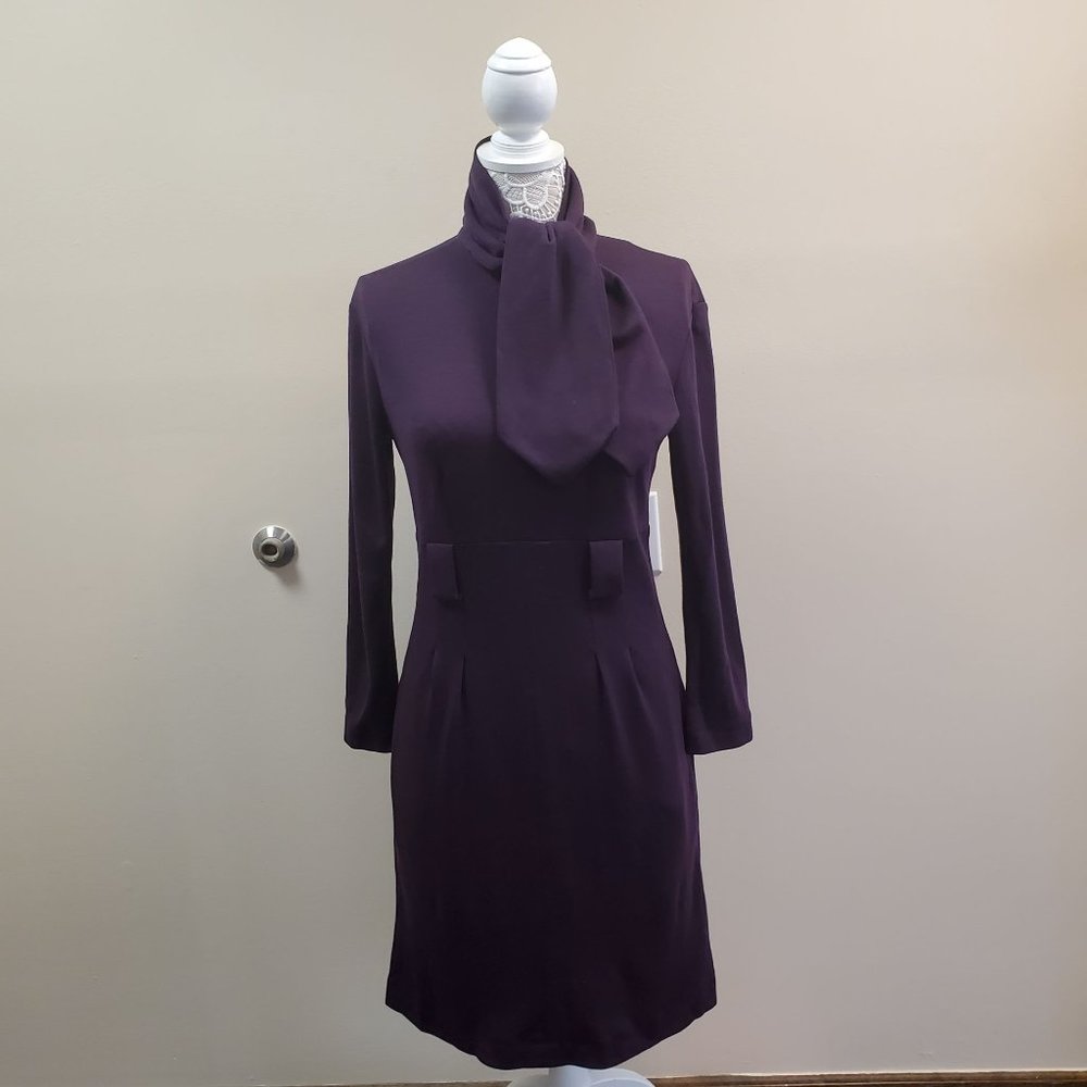 Vintage CHANEL Purple Wool Dress With Neck Tie Sz 8/42